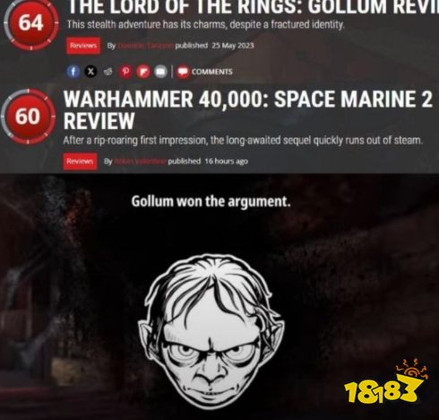 外媒给《战锤40K：星际战士2》打出60分，比知名烂作《咕噜》还低4分！
