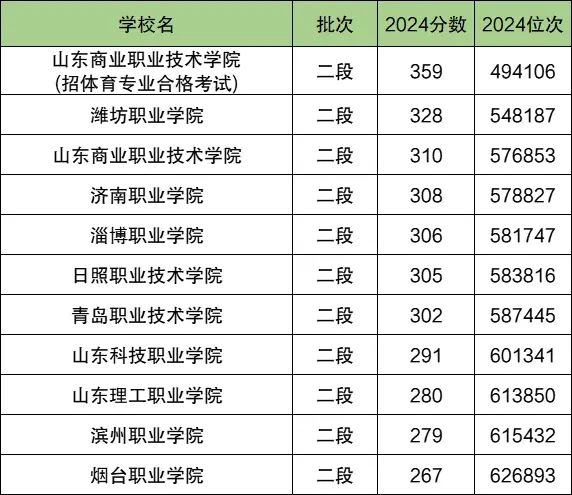 山东省排名前十专科大学及高考分数线一览