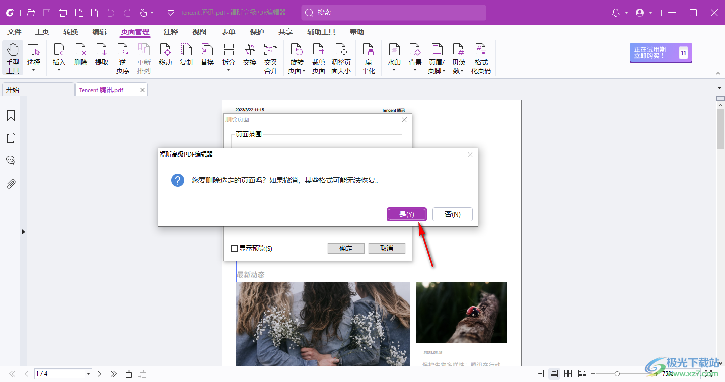 Foxit PDF Editor Pro批量删除页面的方法