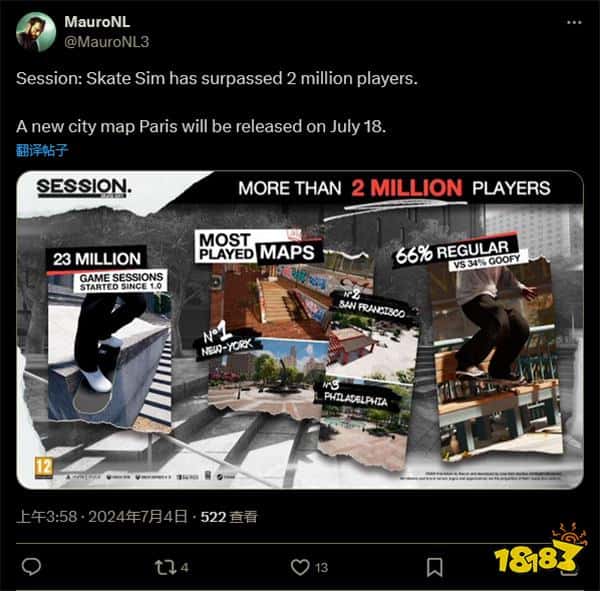 滑板游戏《Session》玩家人数突破200万 新DLC公布(图2) 滑板游戏《Session》玩家人数突破200万 新DLC公布