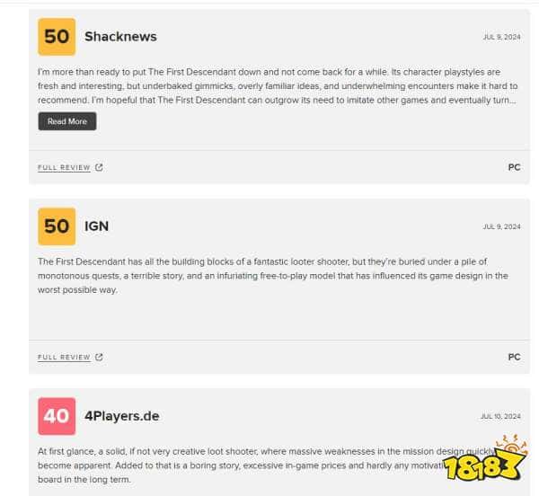 一个好评都没有是吗？韩国游戏《第一后裔》口碑遇冷：7家媒体无一好评