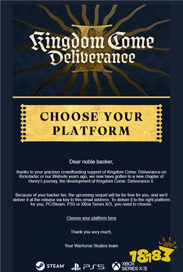 还有这好事！《天国：拯救2》续集将免费提供给前作的支持者