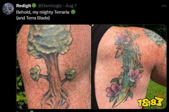 做自己的狂热粉丝！《泰拉瑞亚》作者晒作品纹身，灵感来自于粉丝二创作品