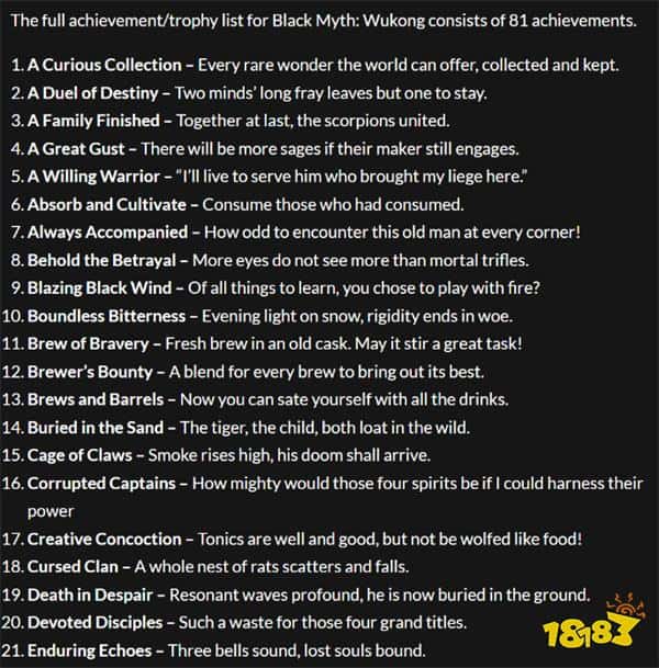 剧透警告！疑似《黑神话：悟空》全成就列表曝出！